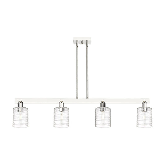 Innovations Cobbleskill 48in 4-Light Island Light | Industrial Polished Nickel Steel and Deco Swirl Clear Glass | Kitchen Island & | Model 716-4I-PN-G1113