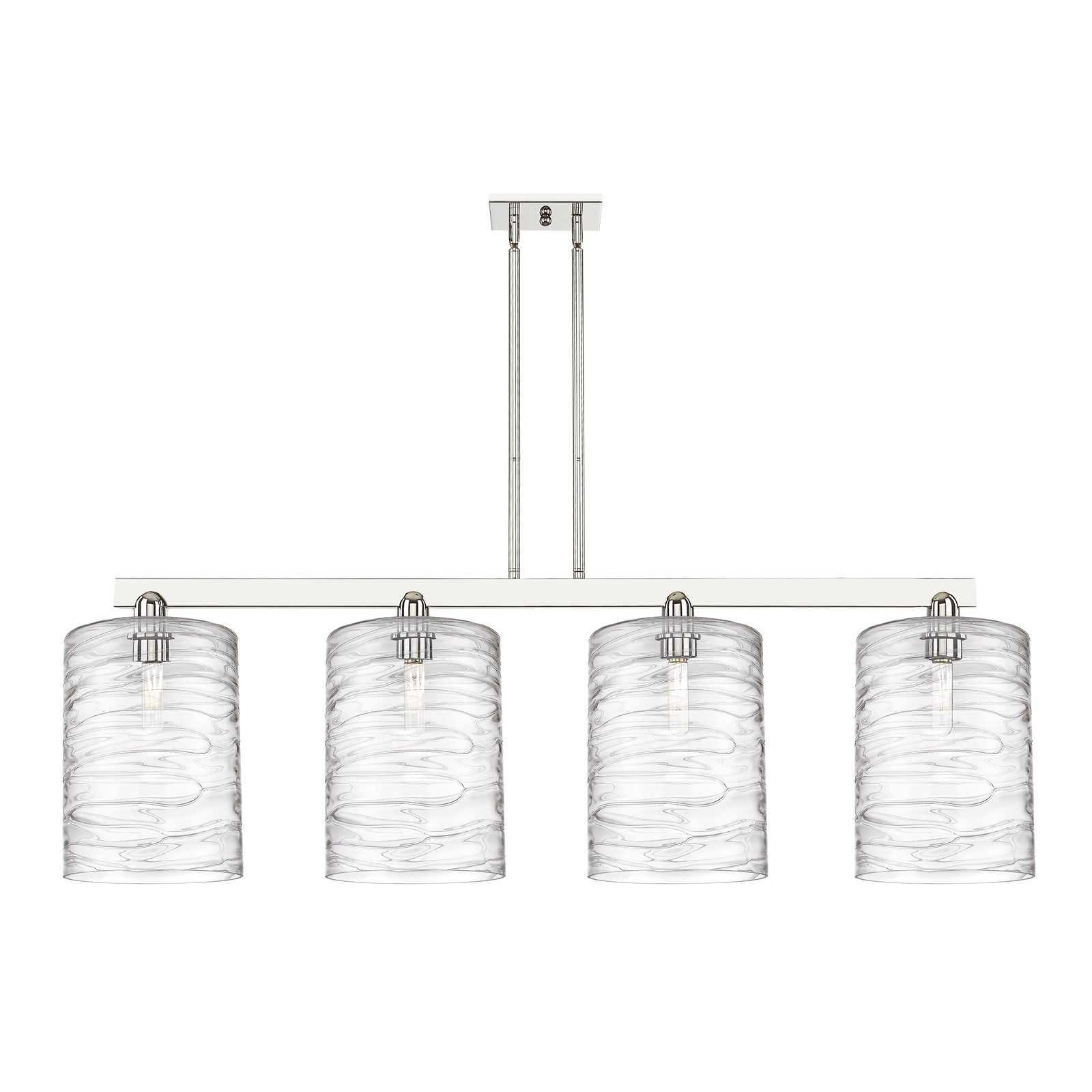 Innovations Cobbleskill 52in 4-Light Island Light | Industrial Polished Nickel Steel and Deco Swirl Clear Glass | Kitchen Island | Model 716-4I-PN-G1113-L