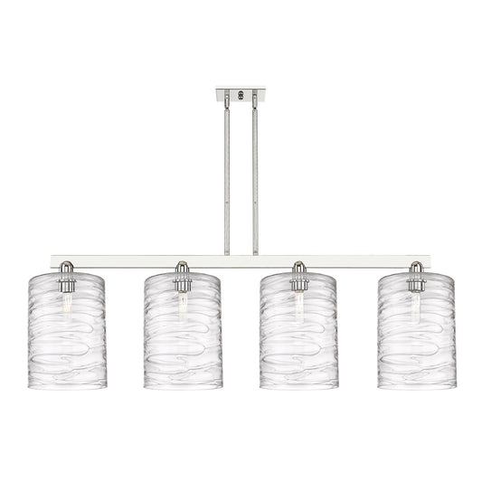 Innovations Cobbleskill 52in 4-Light Island Light | Industrial Polished Nickel Steel and Deco Swirl Clear Glass | Kitchen Island | Model 716-4I-PN-G1113-L
