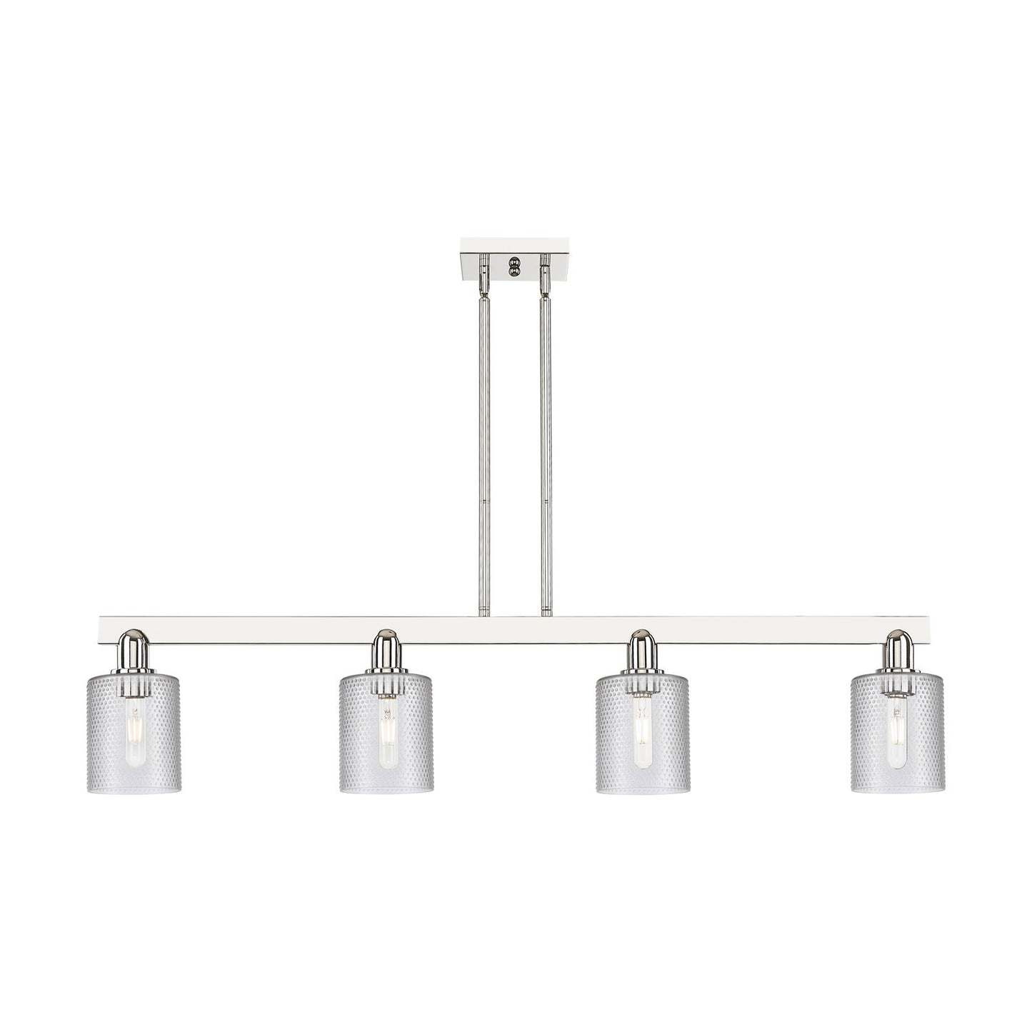 Innovations Cobbleskill 48in 4-Light Island Light | Industrial Polished Nickel Steel and Clear Glass | Kitchen Island & Dining Room | Model 716-4I-PN-G112