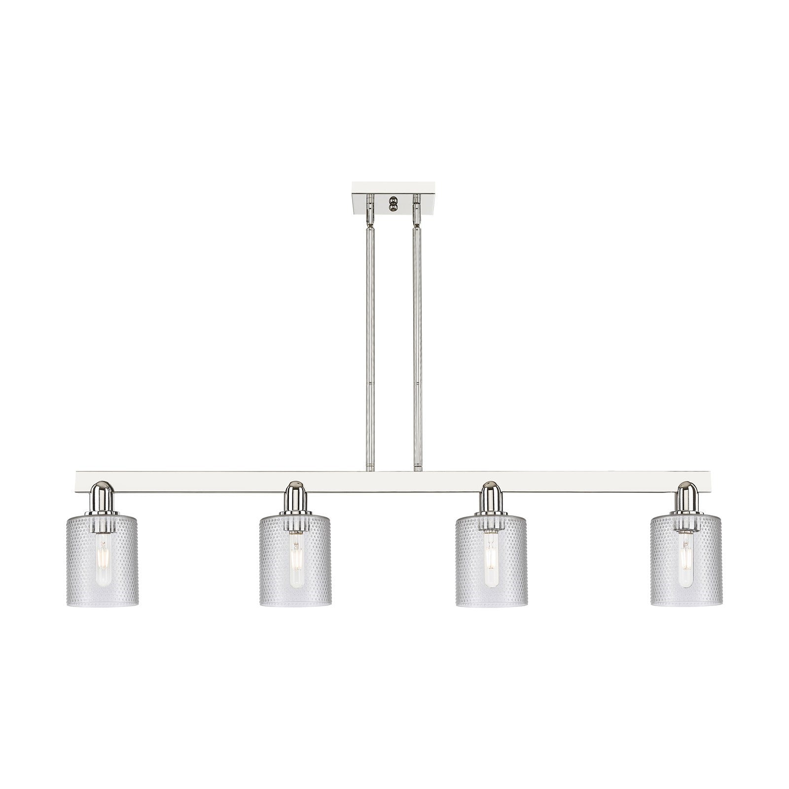 Innovations Cobbleskill 48in 4-Light Island Light | Industrial Polished Nickel Steel and Clear Glass | Kitchen Island & Dining Room | Model 716-4I-PN-G112
