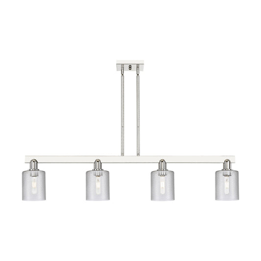 Innovations Cobbleskill 48in 4-Light Island Light | Industrial Polished Nickel Steel and Clear Glass | Kitchen Island & Dining Room | Model 716-4I-PN-G112