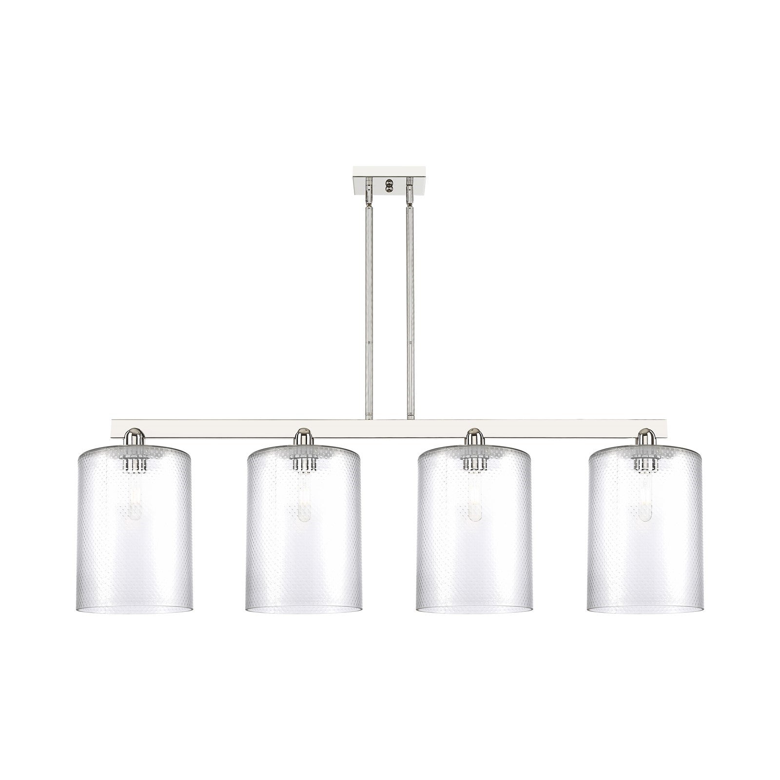 Innovations Cobbleskill 52in 4-Light Island Light | Industrial Polished Nickel Steel and Clear Glass | Kitchen Island & Dining | Model 716-4I-PN-G112-L