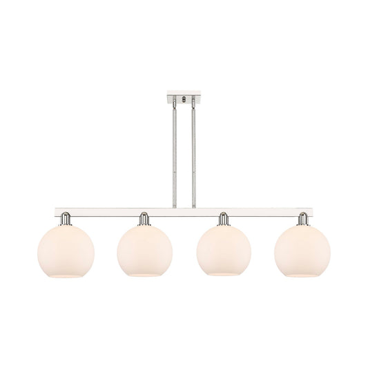 Innovations Athens 53in 4-Light Island Light | Industrial Polished Nickel and Matte White Glass | Kitchen Island & Dining Room | Model 716-4I-PN-G121-10