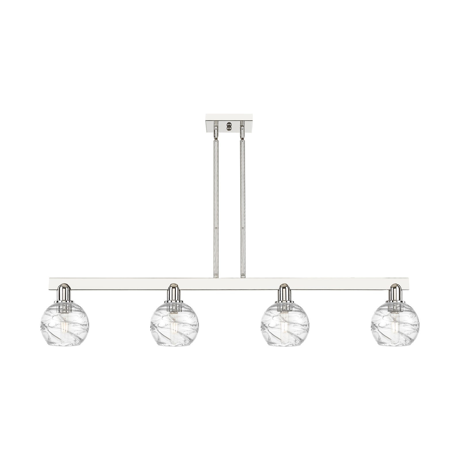 Innovations Athens Deco Swirl 48in 4-Light Island Light | Industrial Polished Nickel Steel and Clear Glass | Kitchen Island & | Model 716-4I-PN-G1213-6CL