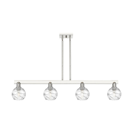 Innovations Athens Deco Swirl 48in 4-Light Island Light | Industrial Polished Nickel Steel and Clear Glass | Kitchen Island & | Model 716-4I-PN-G1213-6CL