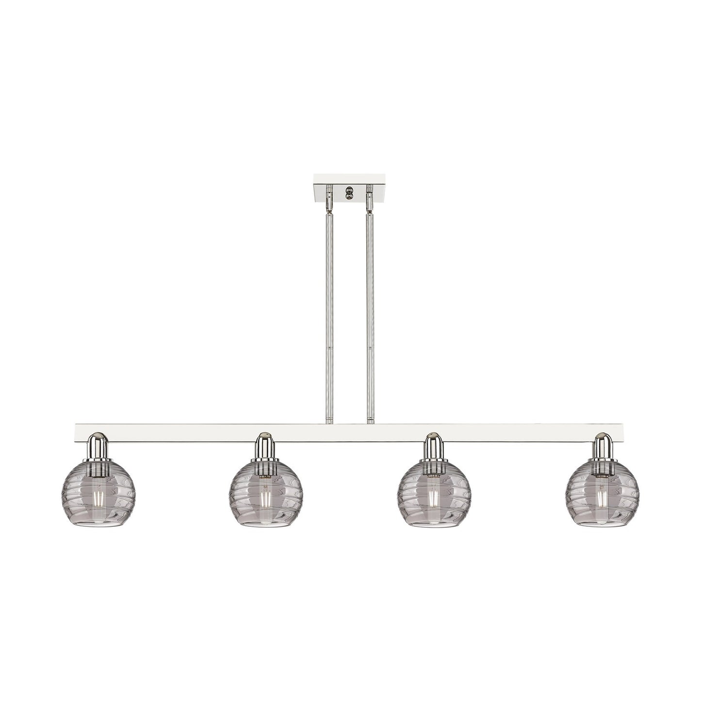 Innovations Athens Deco Swirl 48in 4-Light Island Light | Industrial Polished Nickel and Light Smoke Glass | Kitchen Island & | Model 716-4I-PN-G1213-6SM