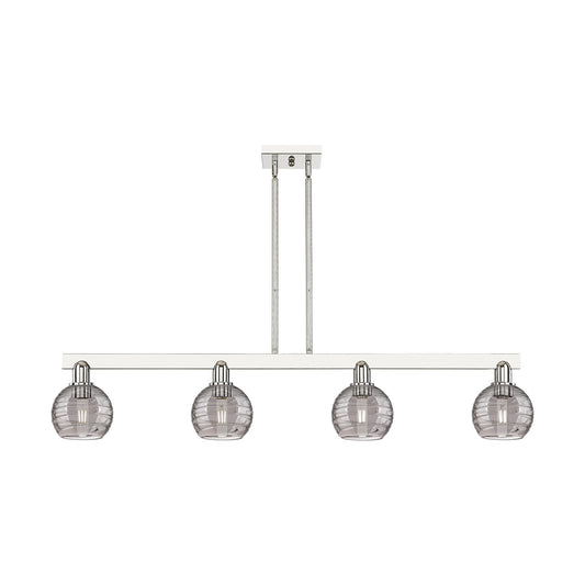 Innovations Athens Deco Swirl 48in 4-Light Island Light | Industrial Polished Nickel and Light Smoke Glass | Kitchen Island & | Model 716-4I-PN-G1213-6SM