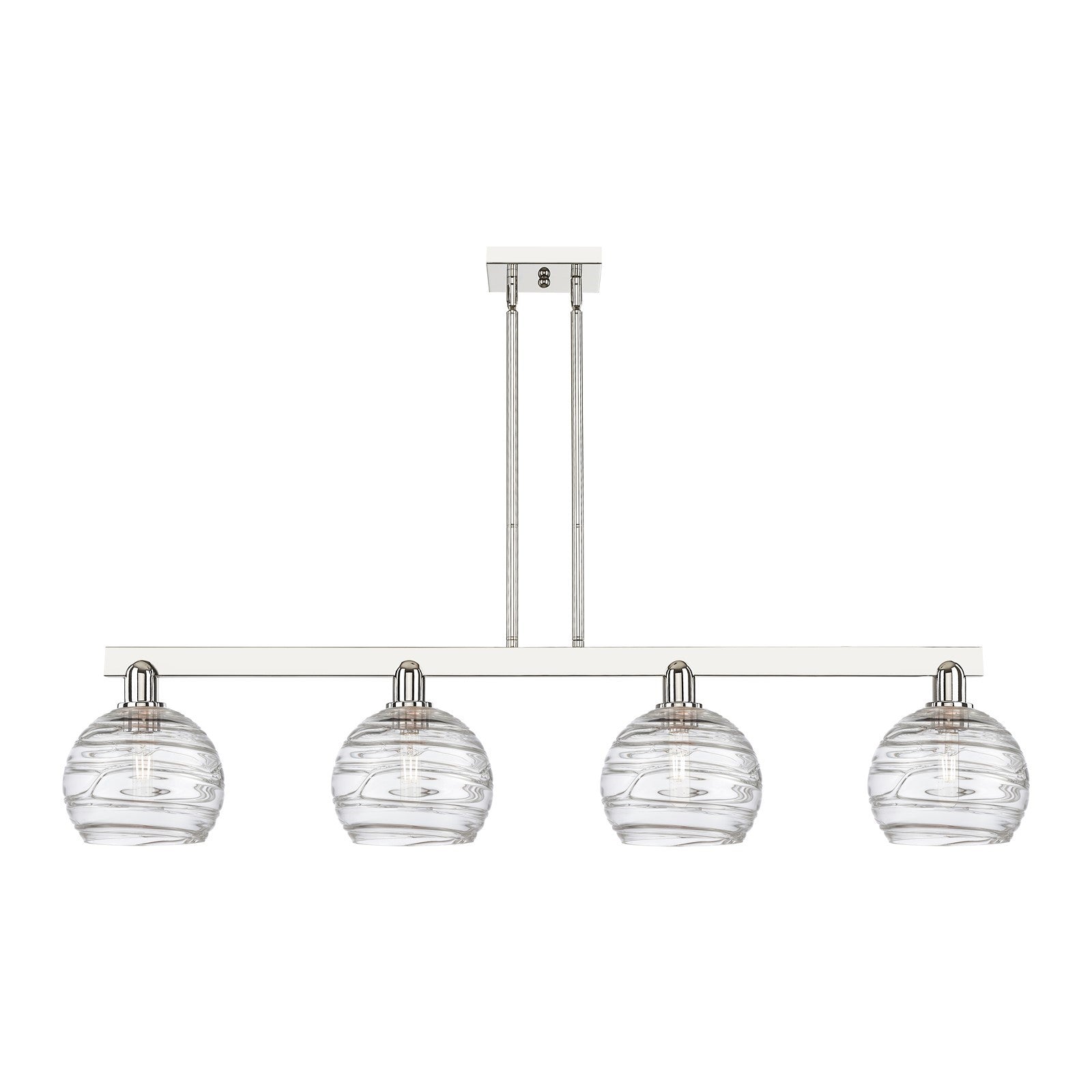 Innovations Athens Deco Swirl 51in 4-Light Island Light | Industrial Polished Nickel Steel and Clear Deco Swirl Glass | Model 716-4I-PN-G1213-8CL