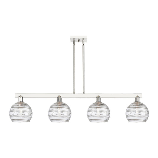 Innovations Athens Deco Swirl 51in 4-Light Island Light | Industrial Polished Nickel Steel and Clear Deco Swirl Glass | Model 716-4I-PN-G1213-8CL