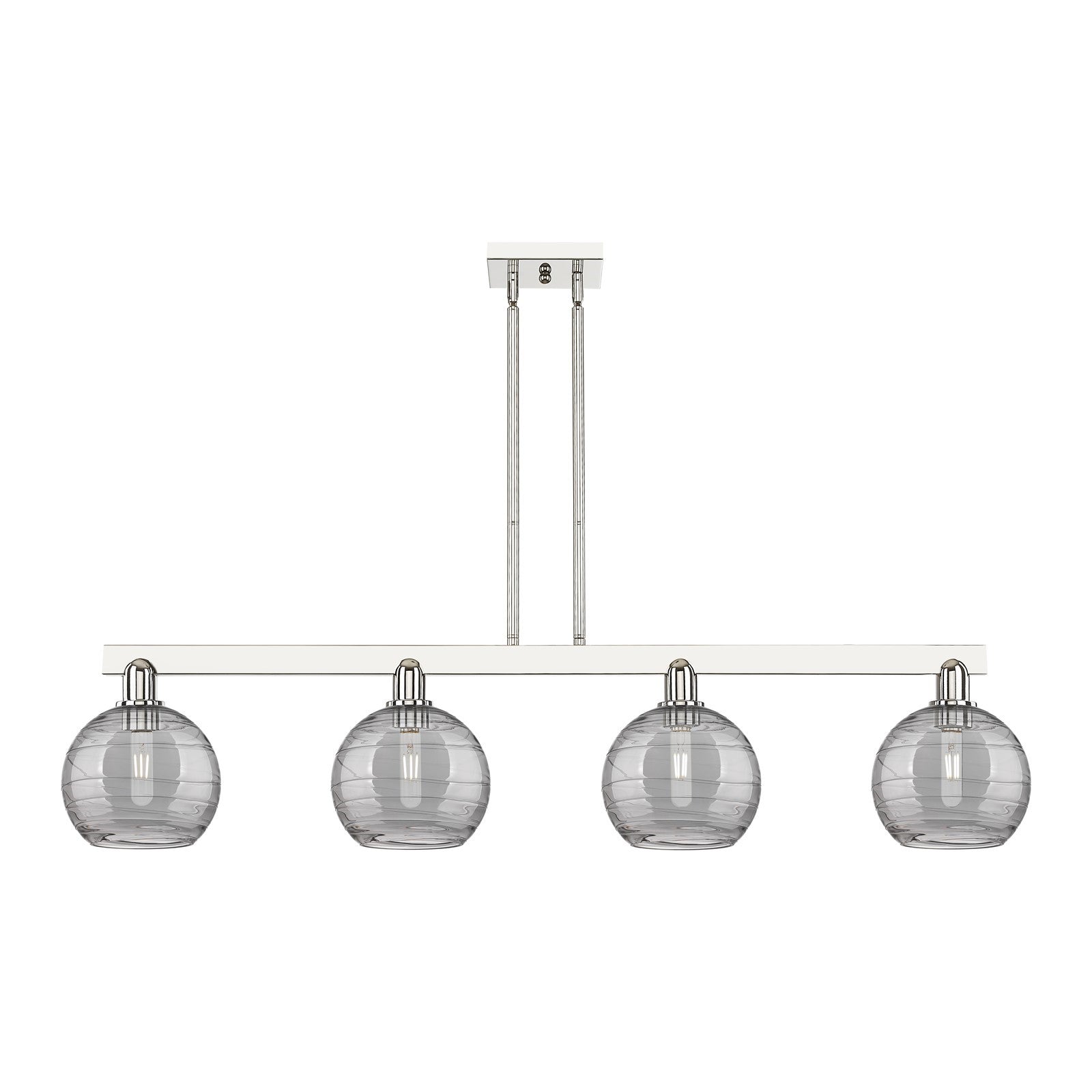 Innovations Athens Deco Swirl 51in 4-Light Island Light | Industrial Polished Nickel Steel and Light Smoke Glass | Kitchen | Model 716-4I-PN-G1213-8SM