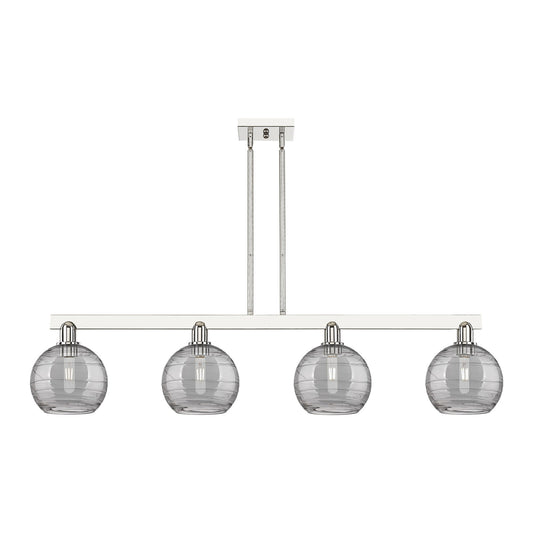 Innovations Athens Deco Swirl 51in 4-Light Island Light | Industrial Polished Nickel Steel and Light Smoke Glass | Kitchen | Model 716-4I-PN-G1213-8SM