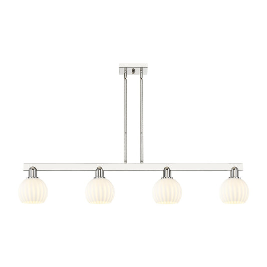 Innovations Lighting Arcadia 49in 4-Light Island Light | Industrial Polished Nickel and White Venetian Glass | Kitchen Island | Model 716-4I-PN-G1217-6WV