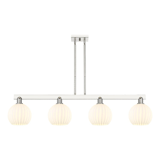 Innovations Lighting Arcadia 48in 4-Light Island Light | Modern Contemporary Polished Nickel and White Venetian Glass | Model 716-4I-PN-G1217-8WV