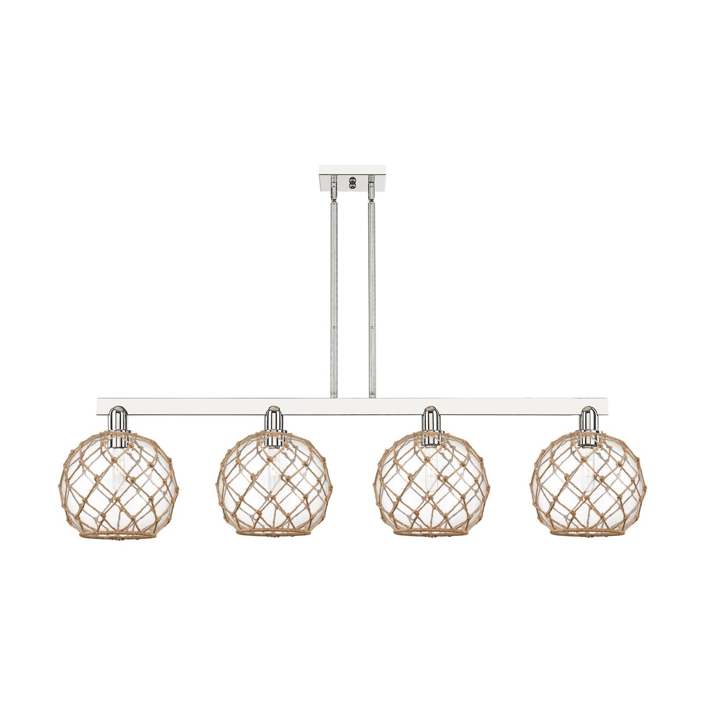 Innovations Farmhouse Rope 53in 4-Light Island Light | Industrial Polished Nickel Steel and Clear Glass with Brown Rope | Model 716-4I-PN-G122-10RB