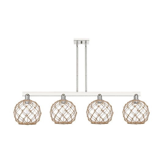 Innovations Farmhouse Rope 53in 4-Light Island Light | Industrial Polished Nickel Steel and Clear Glass with Brown Rope | Model 716-4I-PN-G122-10RB