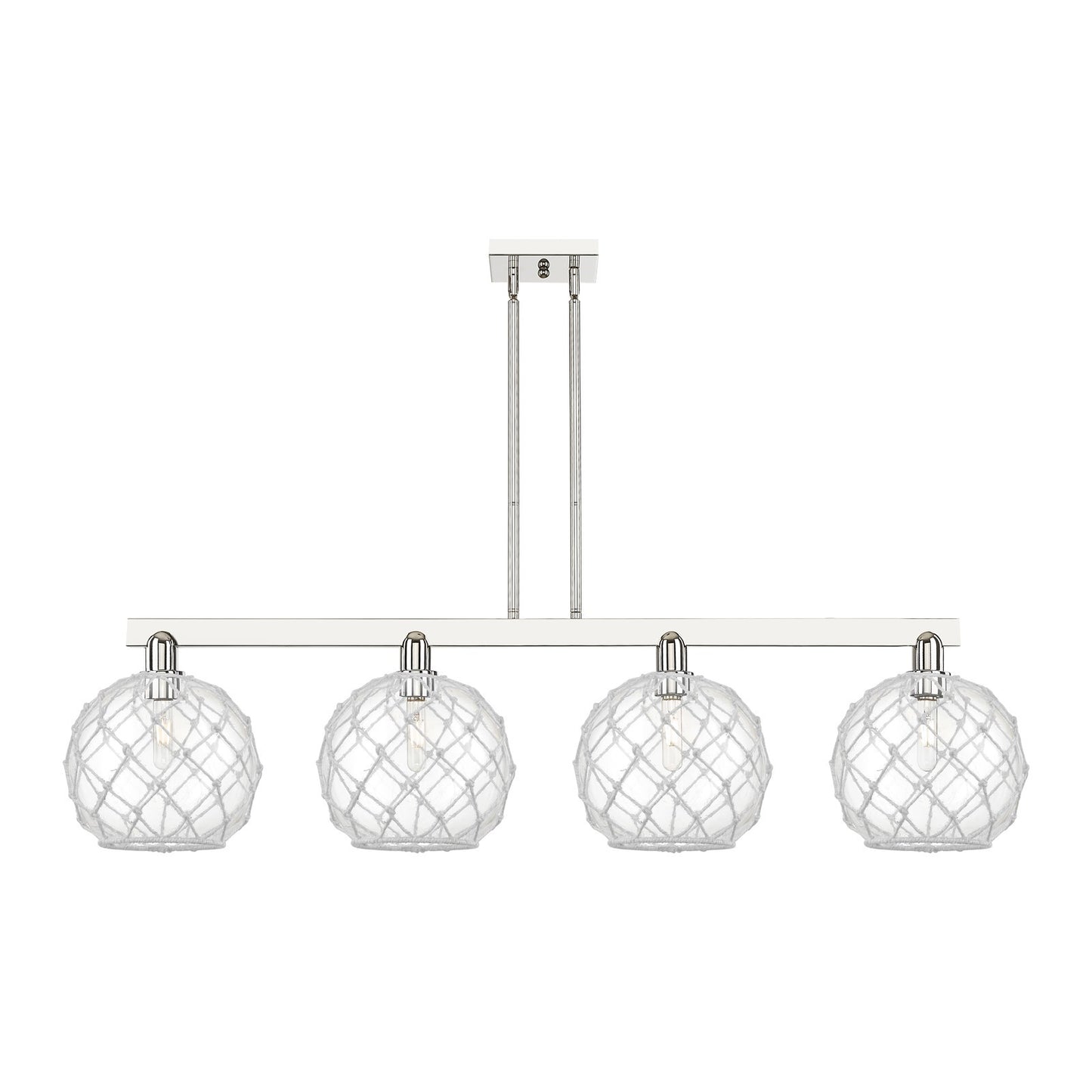 Innovations Farmhouse Rope 53in 4-Light Island Light | Industrial Polished Nickel and Clear Glass with White Rope | Kitchen | Model 716-4I-PN-G122-10RW