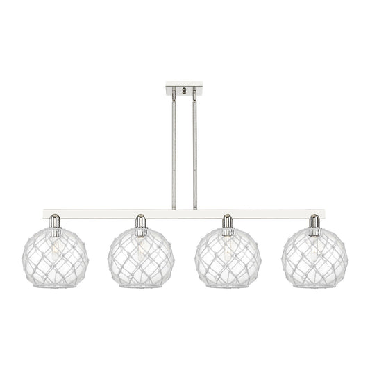 Innovations Farmhouse Rope 53in 4-Light Island Light | Industrial Polished Nickel and Clear Glass with White Rope | Kitchen | Model 716-4I-PN-G122-10RW