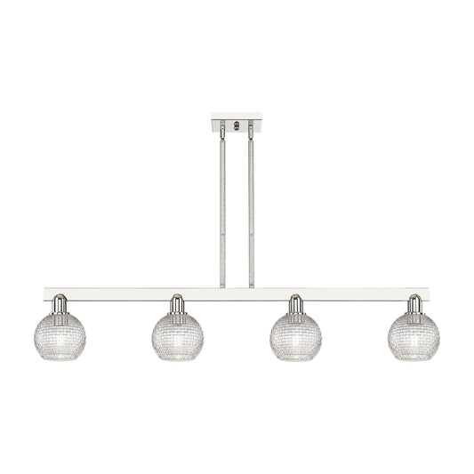 Innovations Athens 48.625in 4-Light Island Light | Industrial Polished Nickel and Clear Basket Weave Glass | Kitchen Island & | Model 716-4I-PN-G122C-6CL