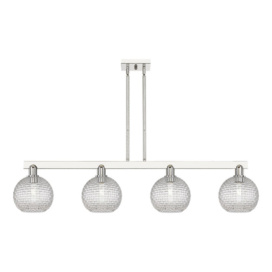 Innovations Athens 51in 4-Light Island Light | Industrial Polished Nickel and Clear Basket Weave Glass | Kitchen Island & | Model 716-4I-PN-G122C-8CL
