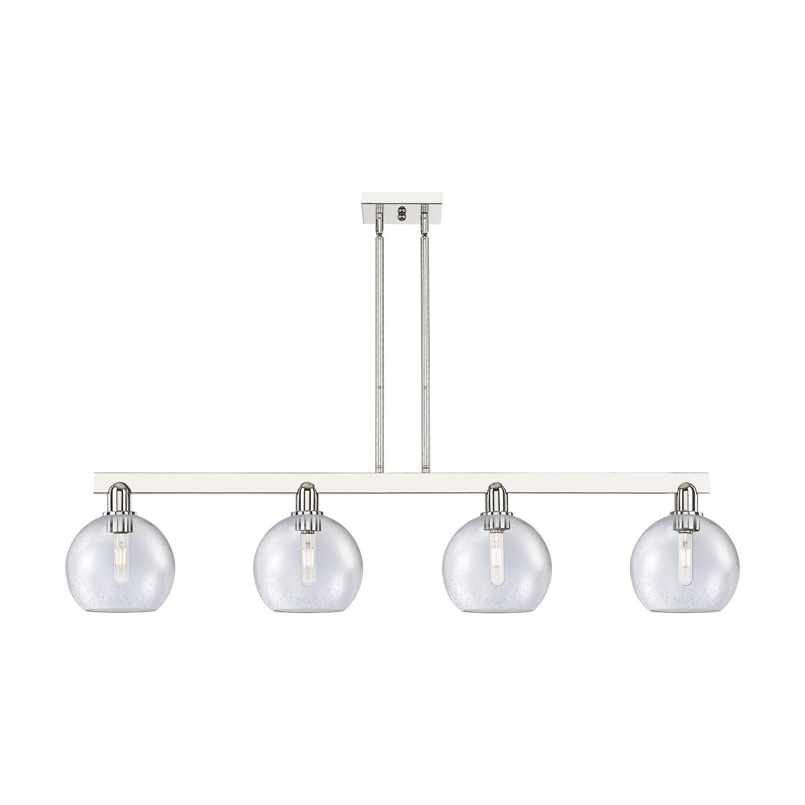Innovations Athens 51in 4-Light Island Light | Industrial Polished Nickel Steel and Seedy Glass | Kitchen Island & Dining Room | Model 716-4I-PN-G124-8