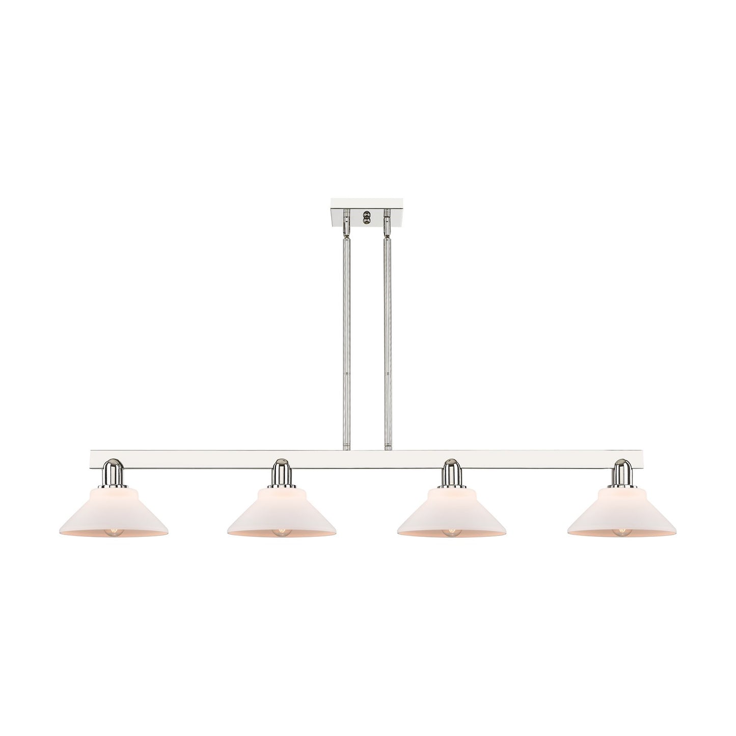 Innovations Orwell 51in 4-Light Island Light | Industrial Polished Nickel and Matte White Glass | Kitchen Island & Dining Room | Model 716-4I-PN-G131