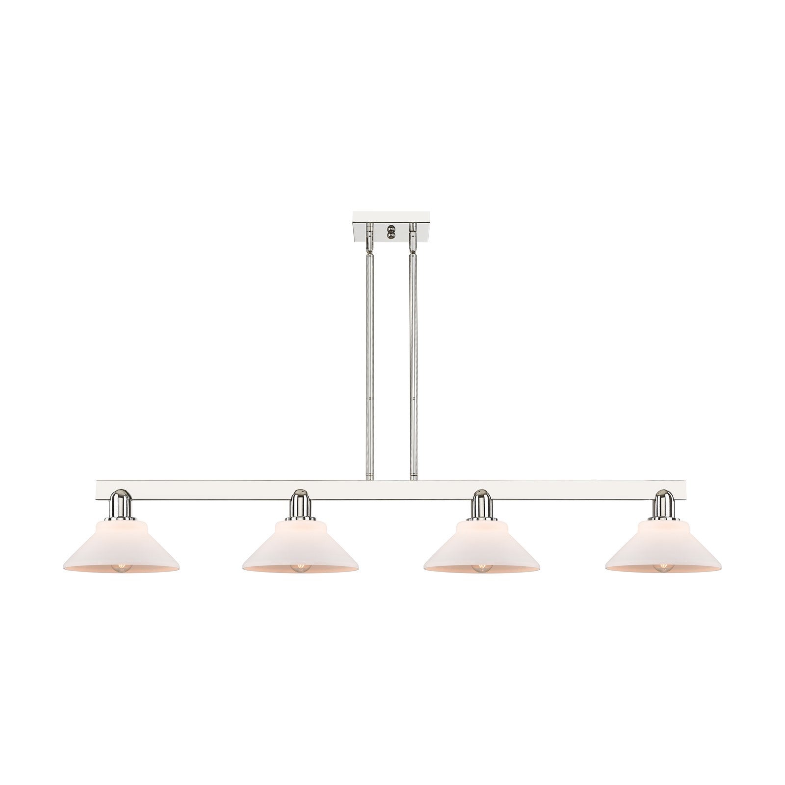 Innovations Orwell 51in 4-Light Island Light | Industrial Polished Nickel and Matte White Glass | Kitchen Island & Dining Room | Model 716-4I-PN-G131