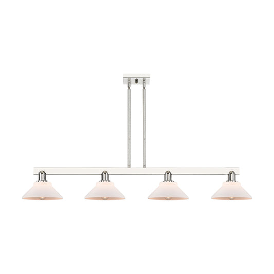 Innovations Orwell 51in 4-Light Island Light | Industrial Polished Nickel and Matte White Glass | Kitchen Island & Dining Room | Model 716-4I-PN-G131
