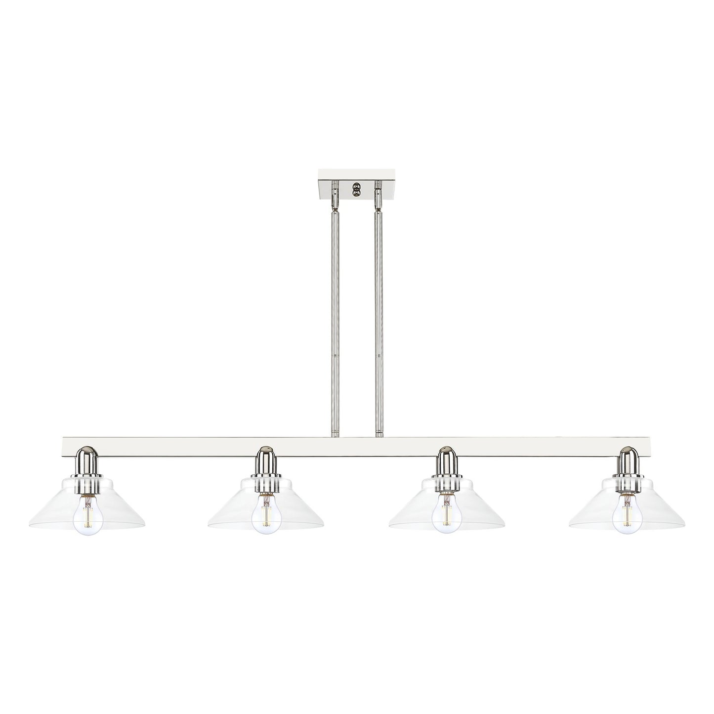 Innovations Orwell 51in 4-Light Island Light | Industrial Polished Nickel and Clear Glass | Kitchen Island & Dining Room | Model 716-4I-PN-G132