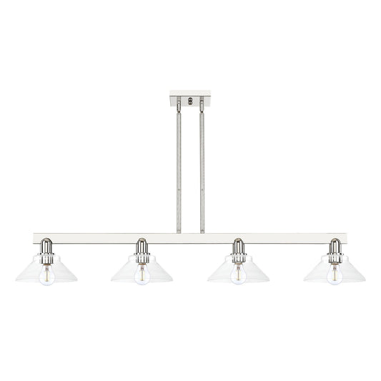 Innovations Orwell 51in 4-Light Island Light | Industrial Polished Nickel and Clear Glass | Kitchen Island & Dining Room | Model 716-4I-PN-G132