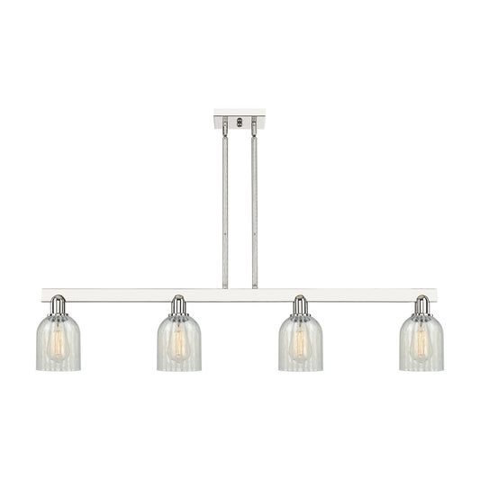Innovations Caledonia 48in 4-Light Island Light | Industrial Polished Nickel Steel and Mouchette Glass | Kitchen Island & Dining | Model 716-4I-PN-G2511