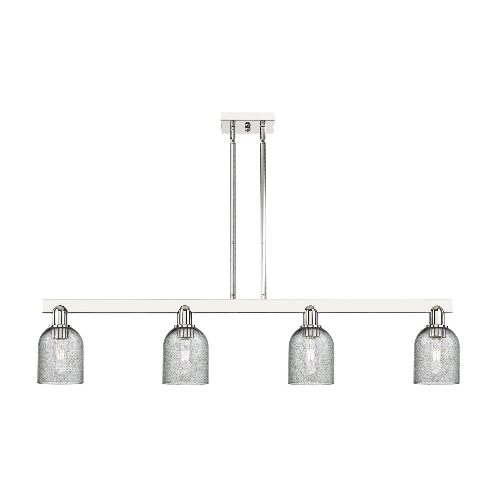 Innovations Caledonia 48in 4-Light Island Light | Industrial Polished Nickel and Charcoal Glass | Kitchen Island & Dining Room | Model 716-4I-PN-G257