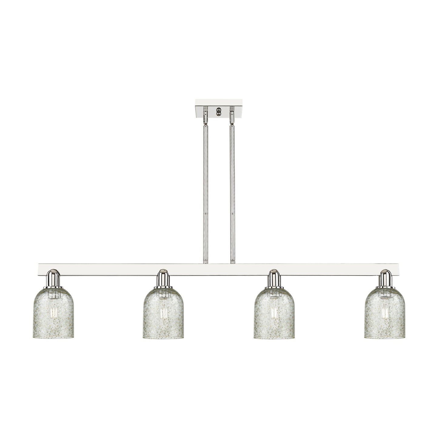 Innovations Caledonia 48in 4-Light Island Light | Industrial Polished Nickel Steel and Mica Glass | Kitchen Island & Dining Room | Model 716-4I-PN-G259