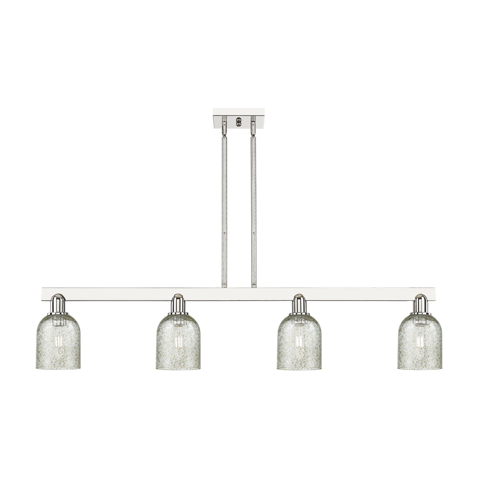 Innovations Caledonia 48in 4-Light Island Light | Industrial Polished Nickel Steel and Mica Glass | Kitchen Island & Dining Room | Model 716-4I-PN-G259