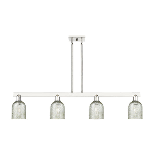 Innovations Caledonia 48in 4-Light Island Light | Industrial Polished Nickel Steel and Mica Glass | Kitchen Island & Dining Room | Model 716-4I-PN-G259
