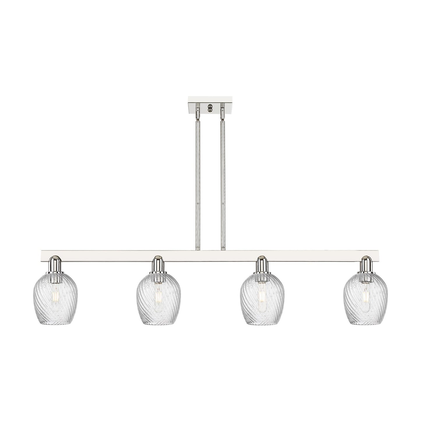 Innovations Salina 48.5in 4-Light Island Light | Industrial Polished Nickel Steel and Clear Spiral Fluted Glass | Kitchen Island & | Model 716-4I-PN-G292