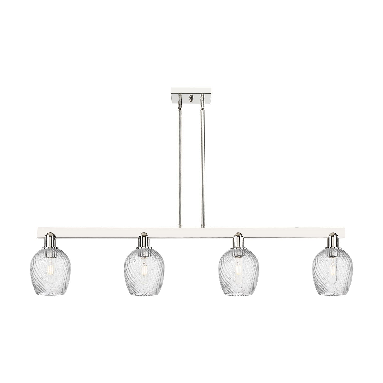 Innovations Salina 48.5in 4-Light Island Light | Industrial Polished Nickel Steel and Clear Spiral Fluted Glass | Kitchen Island & | Model 716-4I-PN-G292