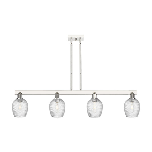 Innovations Salina 48.5in 4-Light Island Light | Industrial Polished Nickel Steel and Clear Spiral Fluted Glass | Kitchen Island & | Model 716-4I-PN-G292