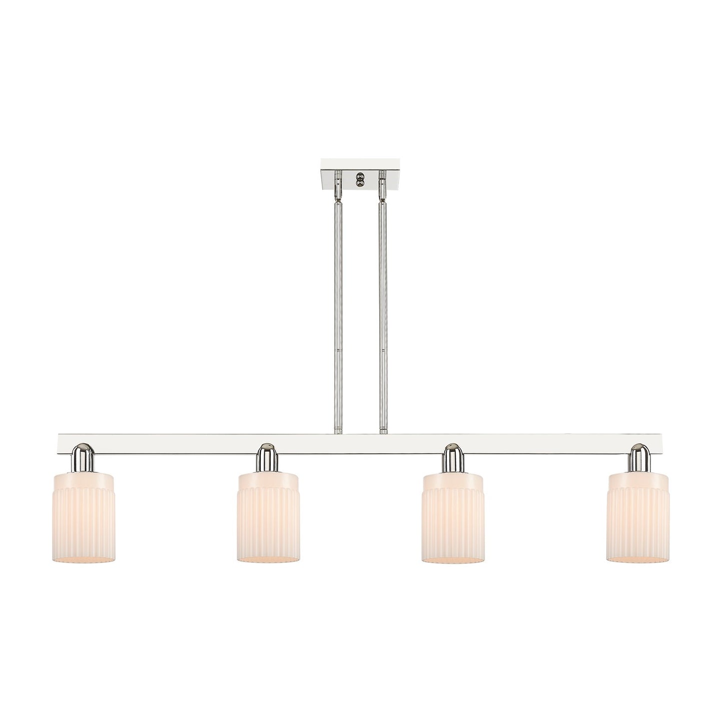 Innovations Hadley 47in 4-Light Island Light | Industrial Polished Nickel and Matte White Ribbed Glass | Kitchen Island & Dining | Model 716-4I-PN-G341
