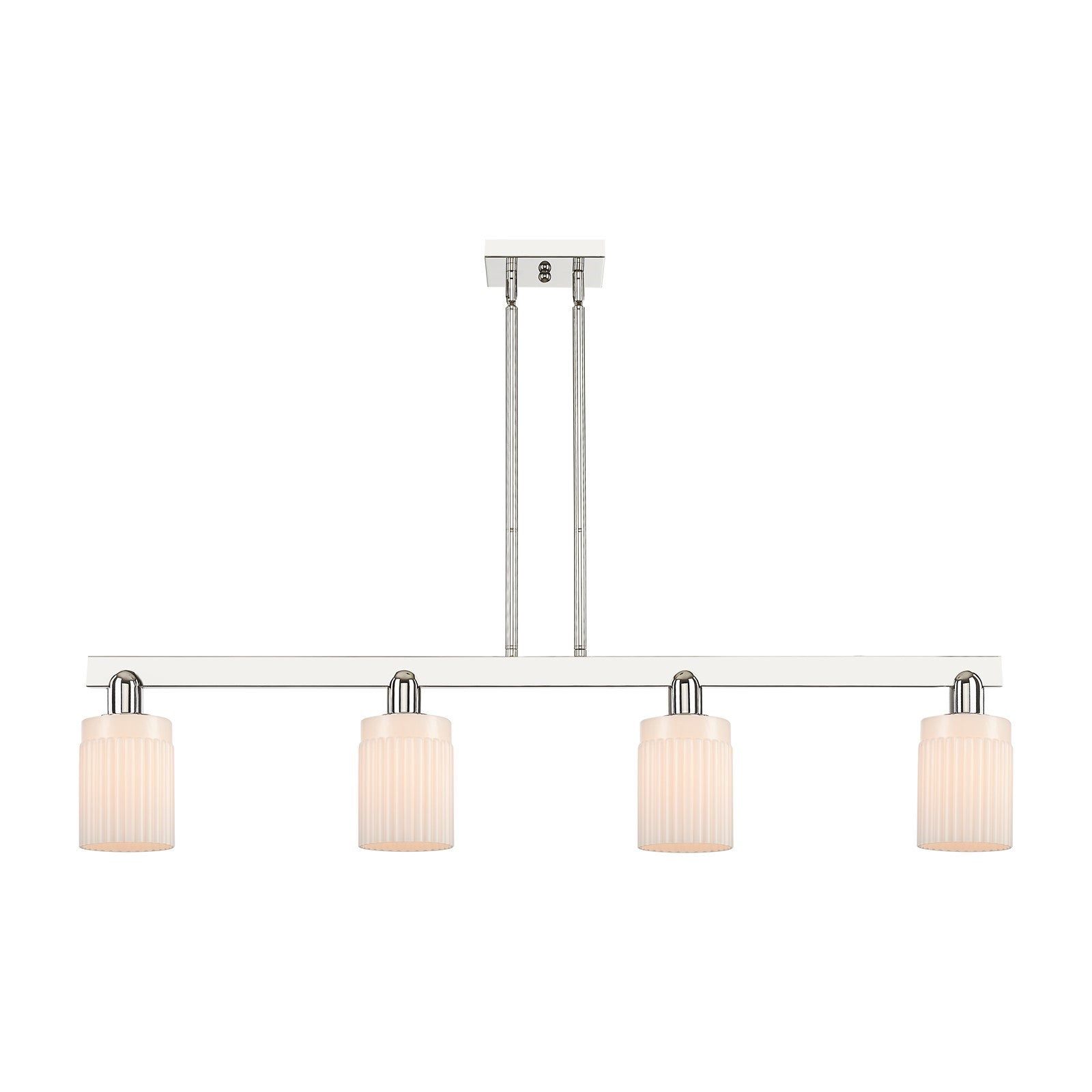 Innovations Hadley 47in 4-Light Island Light | Industrial Polished Nickel and Matte White Ribbed Glass | Kitchen Island & Dining | Model 716-4I-PN-G341