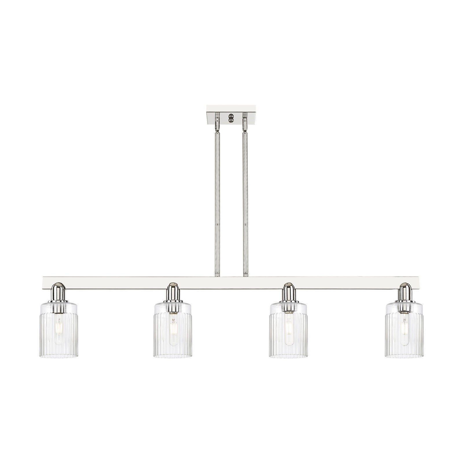 Innovations Hadley 47in 4-Light Island Light | Industrial Polished Nickel and Clear Ribbed Glass | Kitchen Island | 47.25 x 9.88 in | Model 716-4I-PN-G342