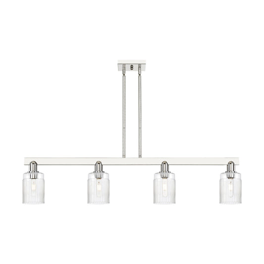 Innovations Hadley 47in 4-Light Island Light | Industrial Polished Nickel and Clear Ribbed Glass | Kitchen Island | 47.25 x 9.88 in | Model 716-4I-PN-G342