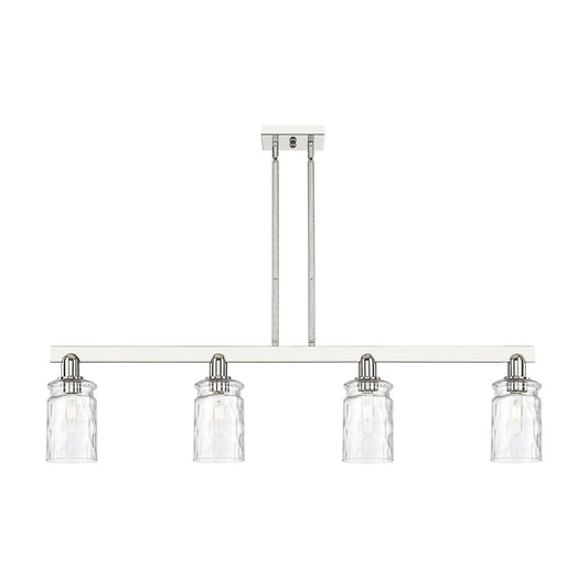 Innovations Candor 48in 4-Light Island Light | Industrial Polished Nickel and Clear Waterglass Glass | Kitchen Island & Dining Room | Model 716-4I-PN-G352