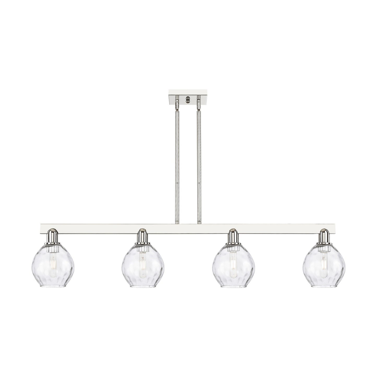 Innovations Waverly 49in 4-Light Island Light | Industrial Polished Nickel Steel and Clear Glass | Kitchen Island & Dining Room | Model 716-4I-PN-G362