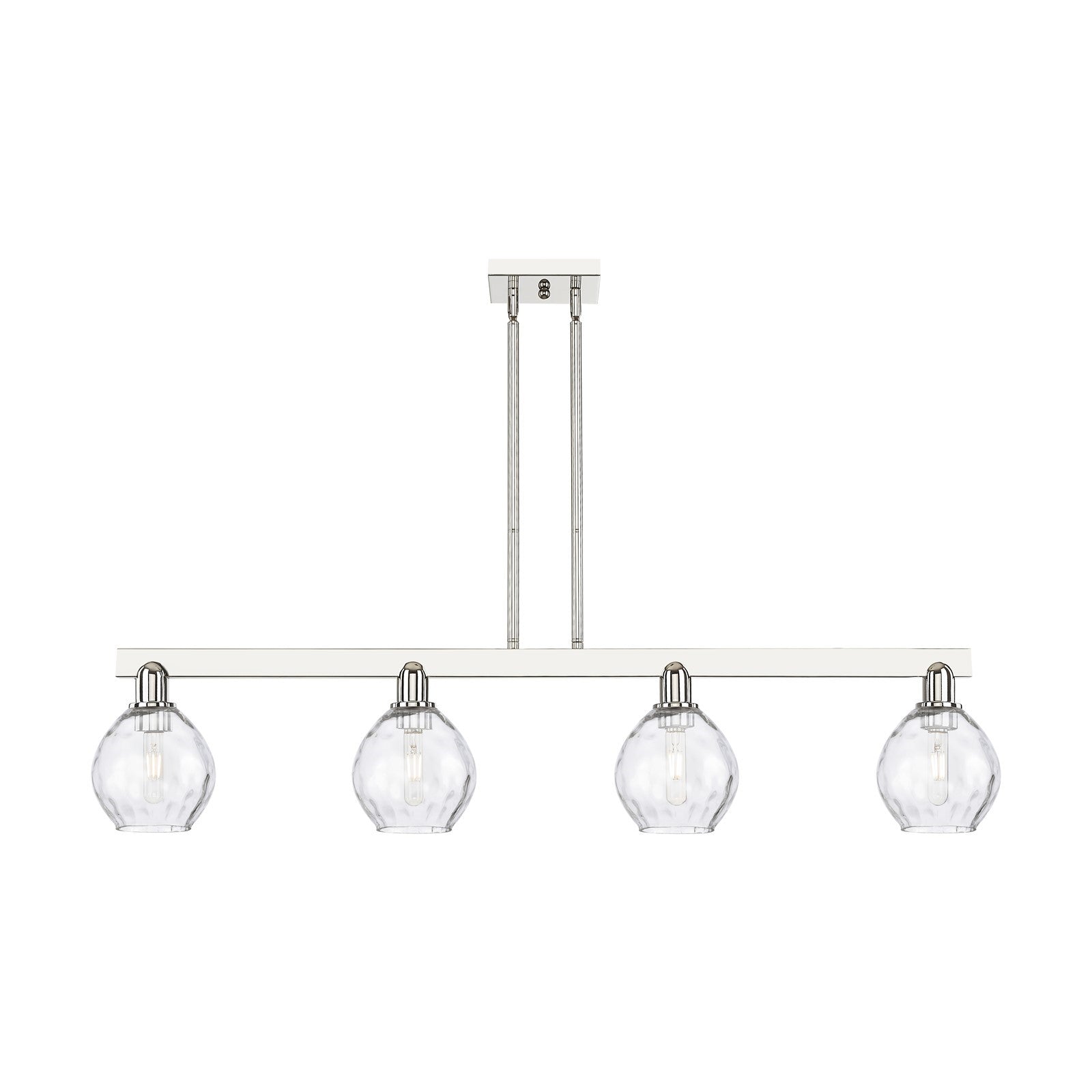 Innovations Waverly 49in 4-Light Island Light | Industrial Polished Nickel Steel and Clear Glass | Kitchen Island & Dining Room | Model 716-4I-PN-G362