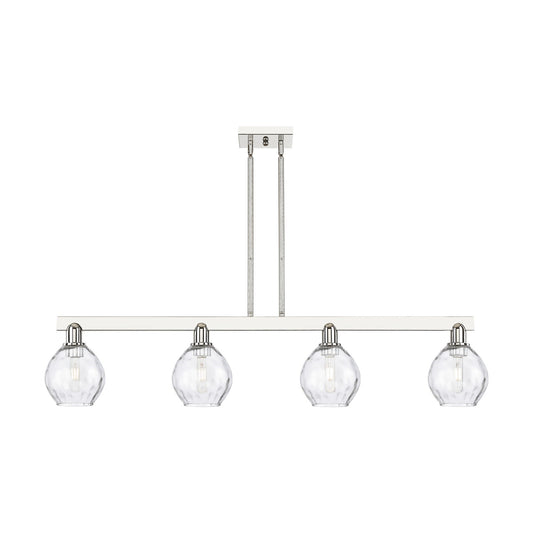 Innovations Waverly 49in 4-Light Island Light | Industrial Polished Nickel Steel and Clear Glass | Kitchen Island & Dining Room | Model 716-4I-PN-G362