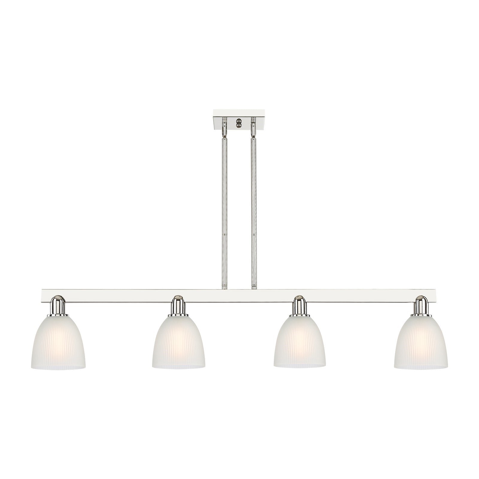 Innovations Castile 49in 4-Light Island Light | Industrial Polished Nickel and White Glass | Kitchen Island & Dining Room | Model 716-4I-PN-G381