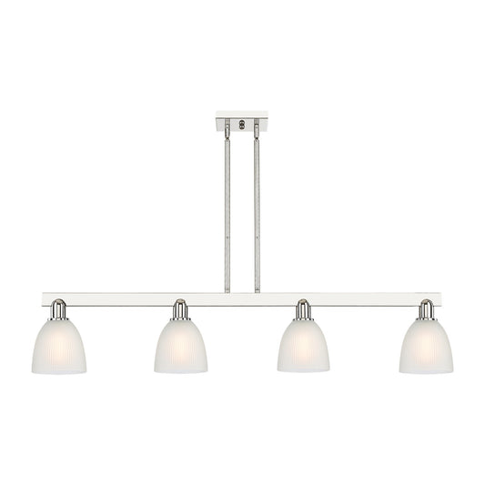 Innovations Castile 49in 4-Light Island Light | Industrial Polished Nickel and White Glass | Kitchen Island & Dining Room | Model 716-4I-PN-G381