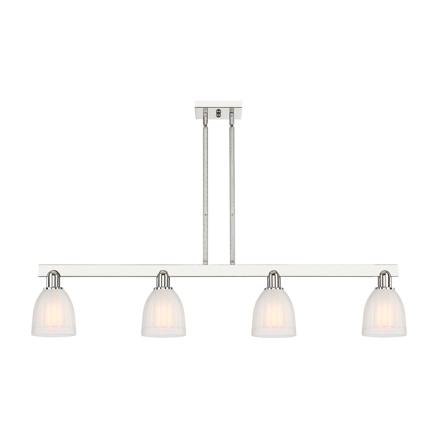 Innovations Brookfield 49in 4-Light Island Light | Industrial Polished Nickel Steel and White Frosted Ribbed Glass | Kitchen Island | Model 716-4I-PN-G441