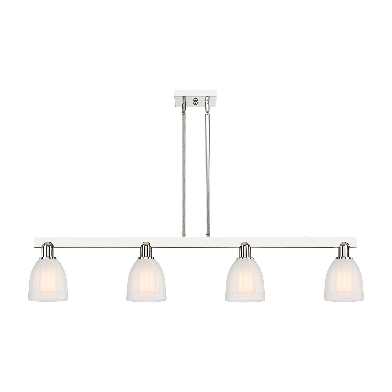 Innovations Brookfield 49in 4-Light Island Light | Industrial Polished Nickel Steel and White Frosted Ribbed Glass | Kitchen Island | Model 716-4I-PN-G441